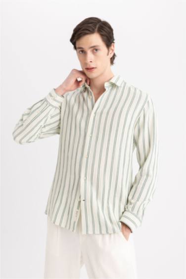 قميص بولو مخطط كم طويل قصة عادية