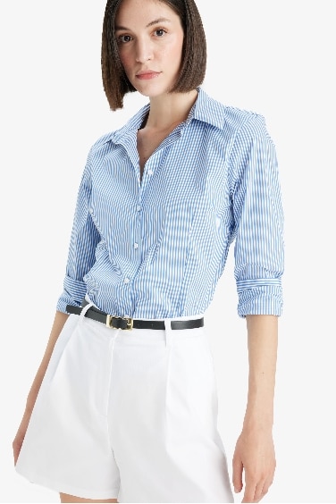 Slim Fit Shirt Collar Striped Long Sleeve Shirt