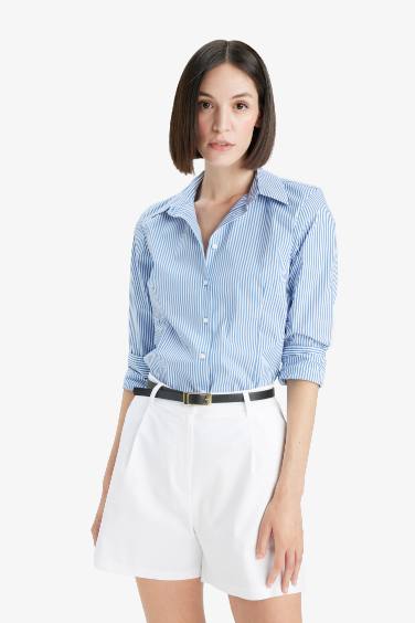 Slim Fit Shirt Collar Striped Long Sleeve Shirt