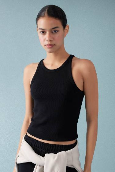 DeFactoFit Slim Fit Crew Neck Ribbed Cop Top