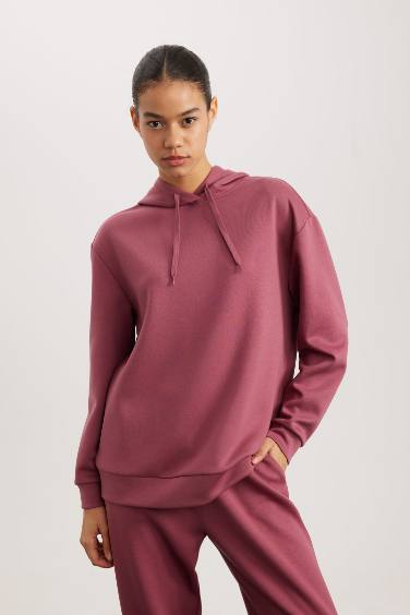 DeFactoFit Standart Fit Kapüşonlu Kemer Baskılı Baskılı Skuba Dalgıç Kumaş Sporcu Basic Sweatshirt