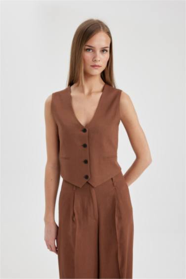 Regular Fit Linen Blend Vest