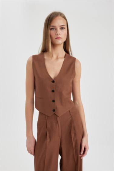 Regular Fit Linen Blend Vest