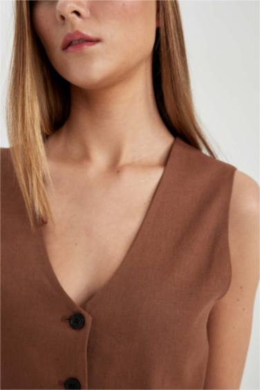 Regular Fit Linen Blend Vest