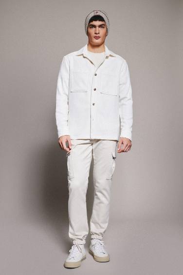 Regular Fit Polo Collar Cotton Long Sleeve Shirt Jacket