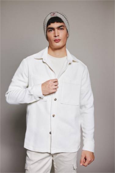 Regular Fit Polo Collar Cotton Long Sleeve Shirt Jacket