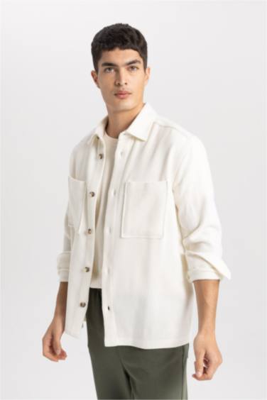 Regular Fit Polo Collar Cotton Long Sleeve Shirt Jacket