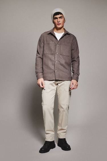 Regular Fit Polo Collar Cotton Long Sleeve Shirt Jacket