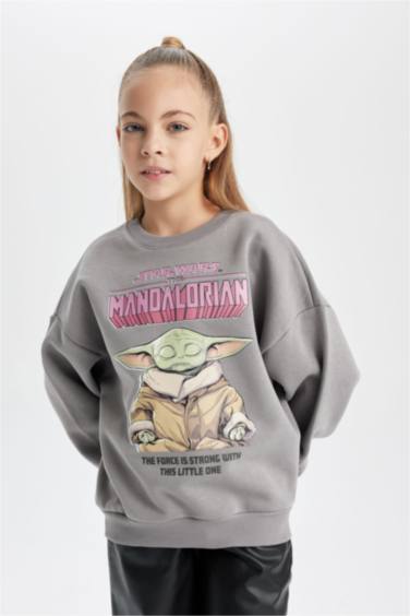 Girl Star Wars-Mandalorian Crew Neck Soft Fluffy Thick Sweatshirt