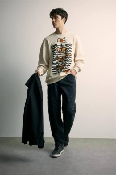 سويت شيرت اوفر سايز مطبوع برقبة مستديرة