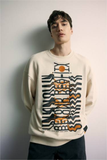 سويت شيرت اوفر سايز مطبوع برقبة مستديرة