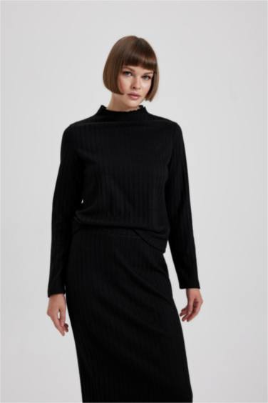 Slim Fit Half Turtleneck Corduroy Long Sleeve T-Shirt