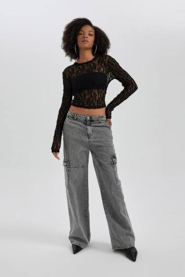 Slim Fit Crew Neck brode Long Sleeve T-Shirt