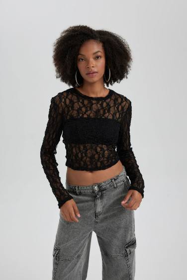 Slim Fit Crew Neck brode Long Sleeve T-Shirt