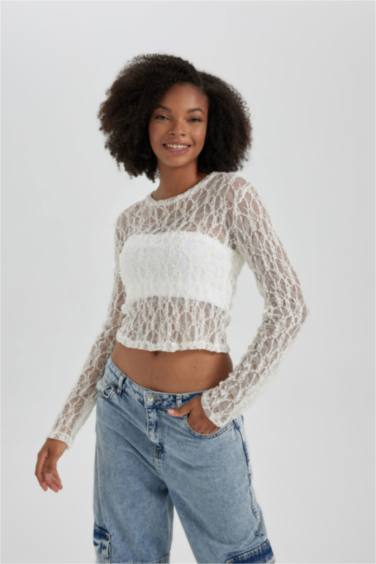 Slim Fit Crew Neck brode Long Sleeve T-Shirt