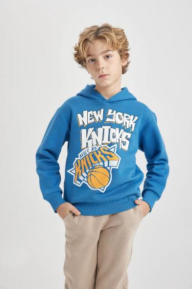 Erkek Çocuk NBA New York Knicks Kapüşonlu Kalın Sweatshirt