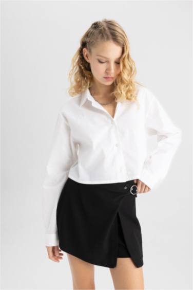 قميص كم طويل بوبلين قصة عادية