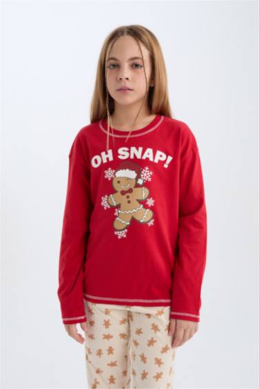 Girl Christmas Themed Top Long Bottom 2 Piece Pajama Set