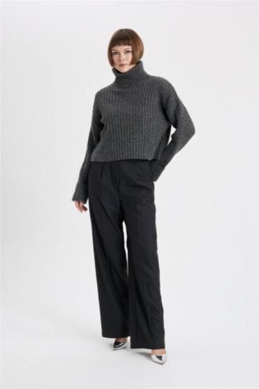 Turtleneck Ribana Crop Pullover