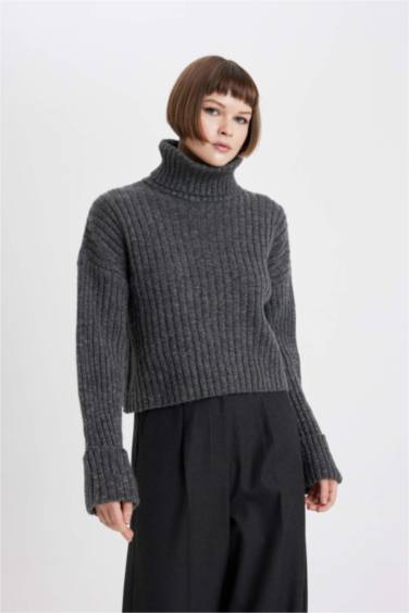 Turtleneck Ribana Crop Pullover