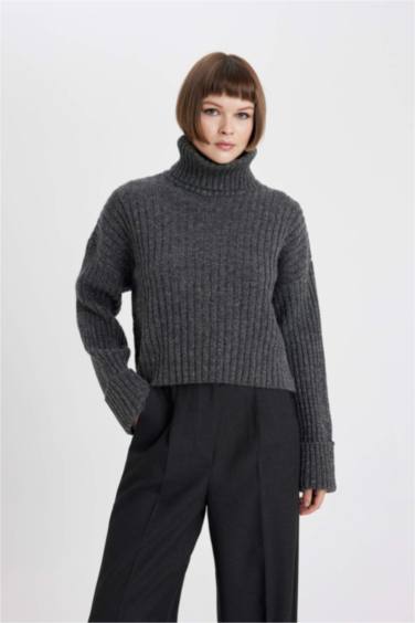 Turtleneck Ribana Crop Pullover