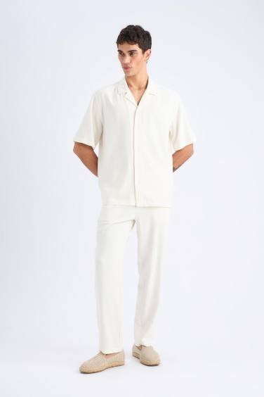 Yazlık Viskon Jogger Pantolon Regular Fit Normal Kesim Keten Karışımlı Düz Paça Cepli