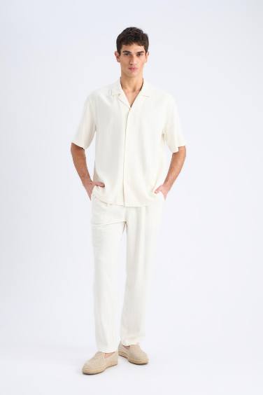 Yazlık Viskon Jogger Pantolon Regular Fit Normal Kesim Keten Karışımlı Düz Paça Cepli
