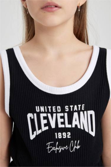 Girl Printed Ribbed Camisole Sleeveless Long Jumpsuit