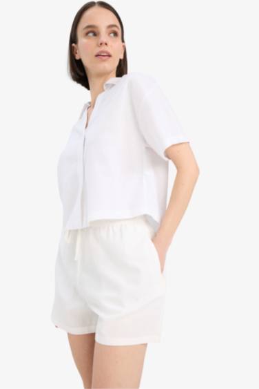 Chemise oversize en lin mélangé à manches courtes