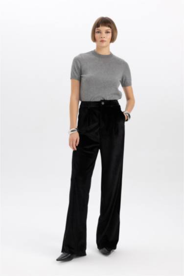 Wide Leg High Waist Long Length Velvet Trousers