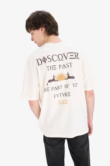 Oversize Fit Crew Neck Back Printed Short Sleeve T-Shirt