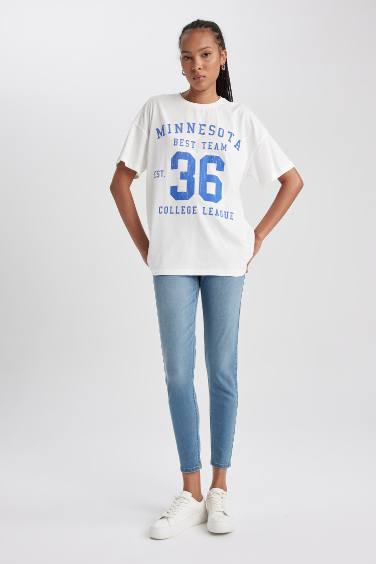 Oversize Fit Crew Neck Printed Short Sleeve T-Shirt