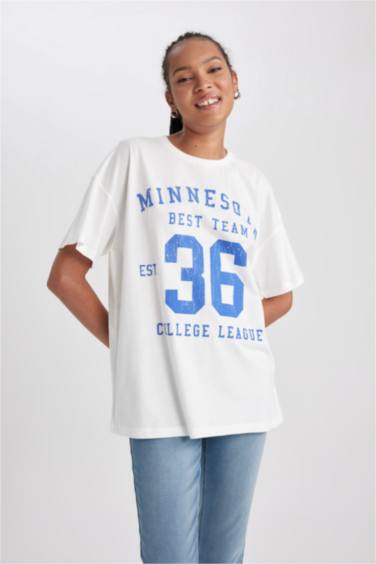 Oversize Fit Crew Neck Printed Short Sleeve T-Shirt