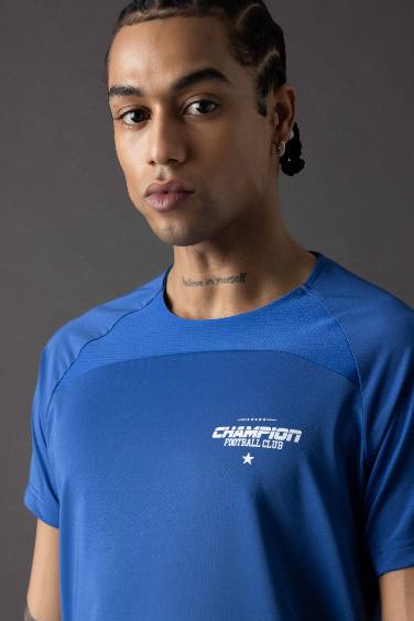 Slim Fit Crew Neck Printed Sports T-Shirt