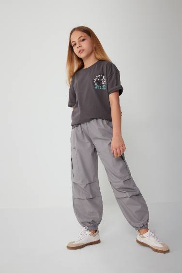 Girl Parachute Cargo Cotton Trousers