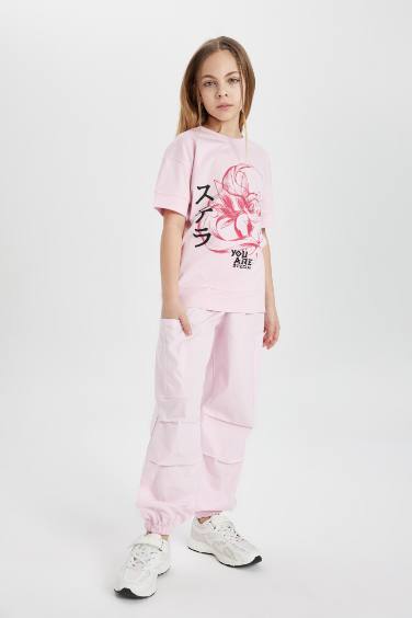 Girl Parachute Cargo Cotton Trousers