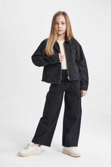 Pantalon Cargo en Coton à Jambe Large Pour Fille