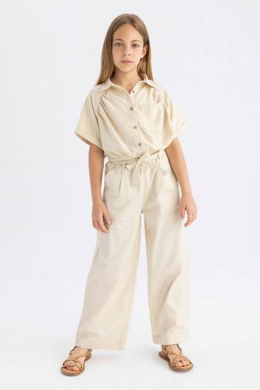 Girl Wide Leg Cotton Trousers