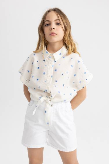 Girl Short Sleeve Patterned Crop Shirt