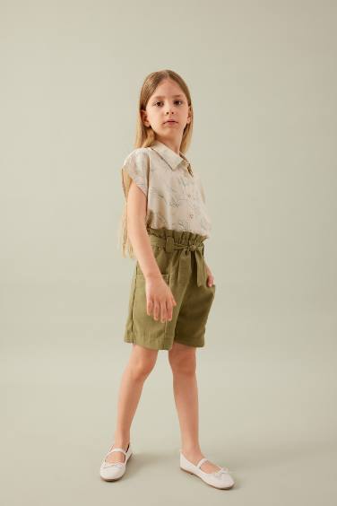 Girl Patterned Short Sleeve Crop Shirt