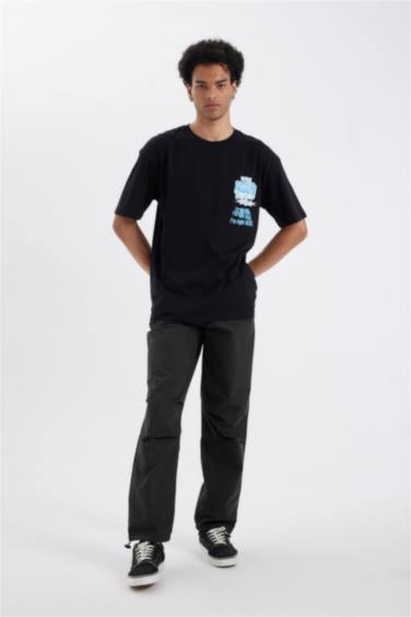 تيشيرت مطبوع قصة مريحة بياخة مستديرة