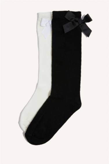 شرابات طويل بناتي قطن بربطة - قطعتين