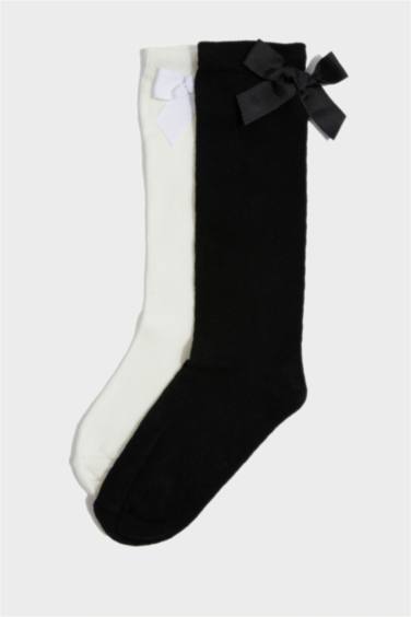 شرابات طويل بناتي قطن بربطة - قطعتين