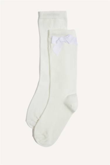 شرابات طويل بناتي قطن بربطة - قطعتين