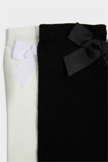 شرابات طويل بناتي قطن بربطة - قطعتين