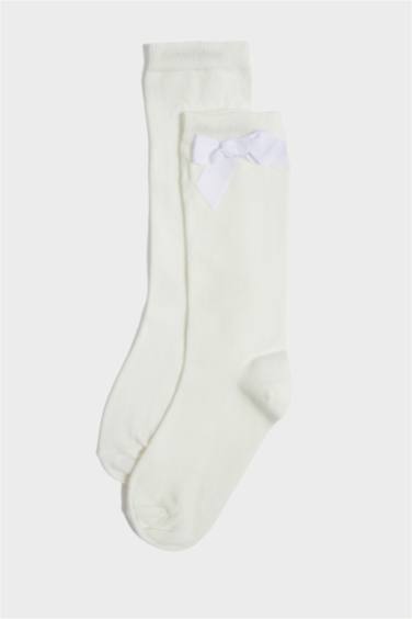 شرابات طويل بناتي قطن بربطة - قطعتين