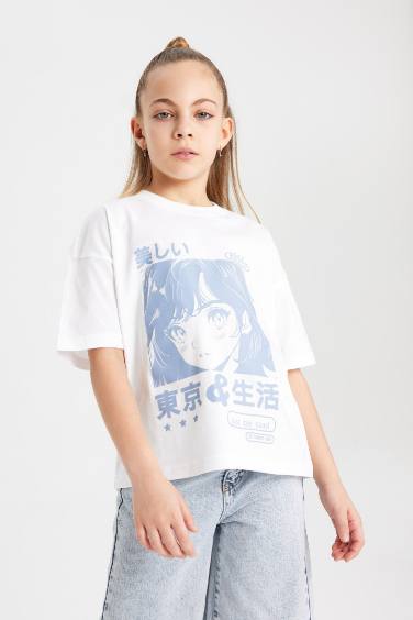 Girl Oversize Fit Printed Short Sleeve T-Shirt