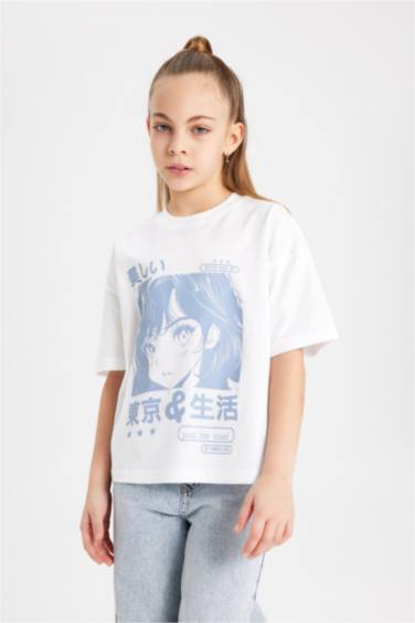Girl Oversize Fit Printed Short Sleeve T-Shirt