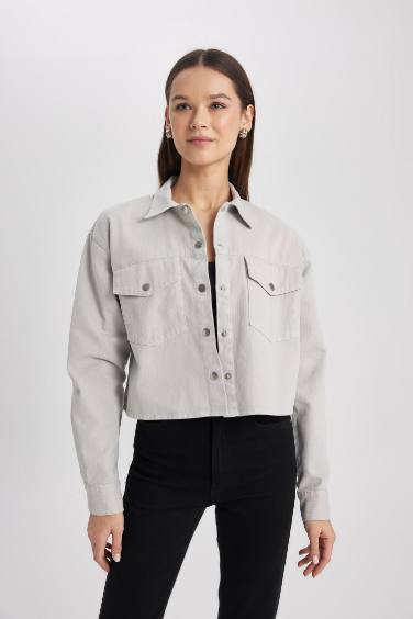 Chemise Oversize à Col Gabardine Manches Longues