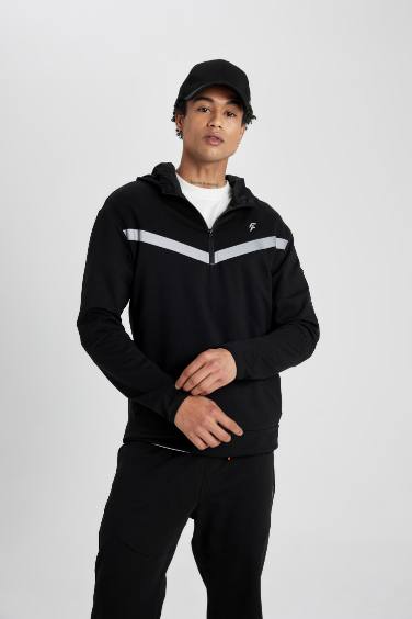 DeFactoFit Standart Fit Kapüşonlu Fermuarlı Cepli Sweatshirt